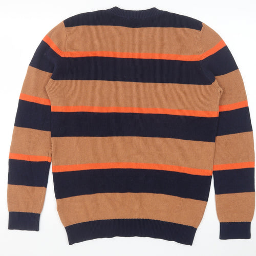 Marks and Spencer Boys Brown Round Neck Striped 100% Cotton Pullover Jumper Size 13-14 Years Pullover