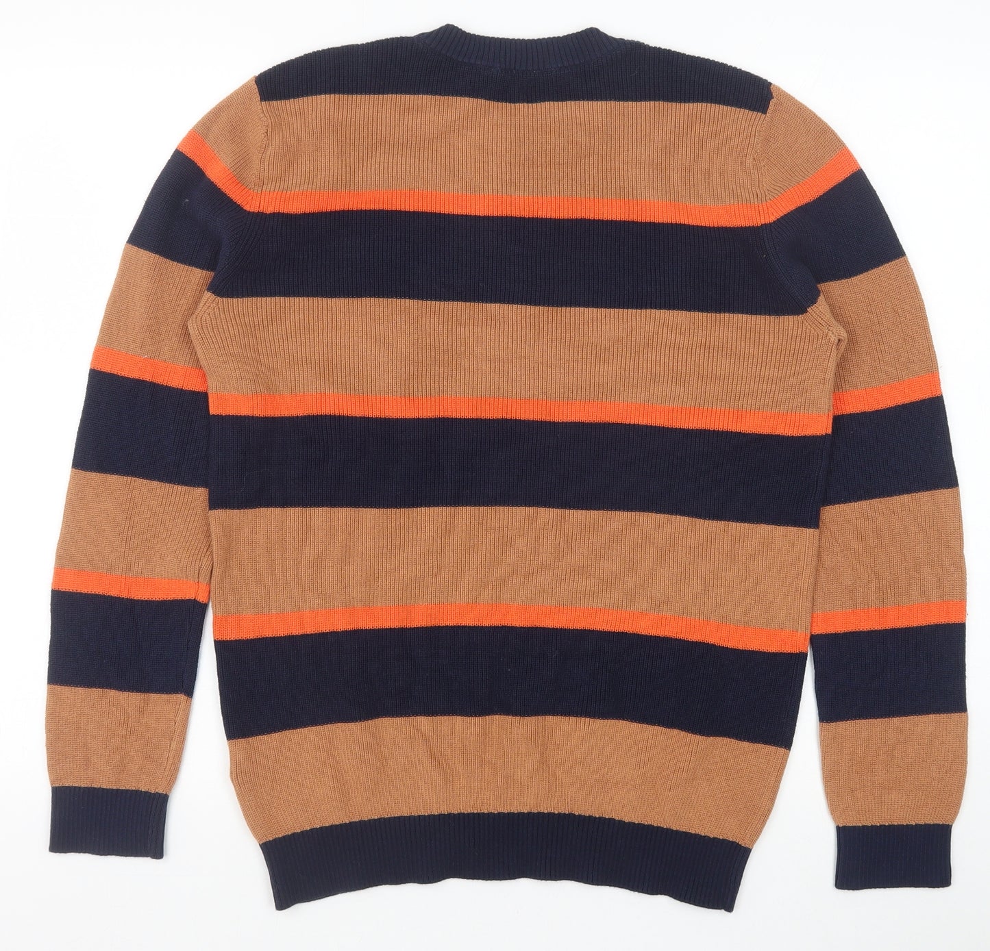 Marks and Spencer Boys Brown Round Neck Striped 100% Cotton Pullover Jumper Size 13-14 Years Pullover