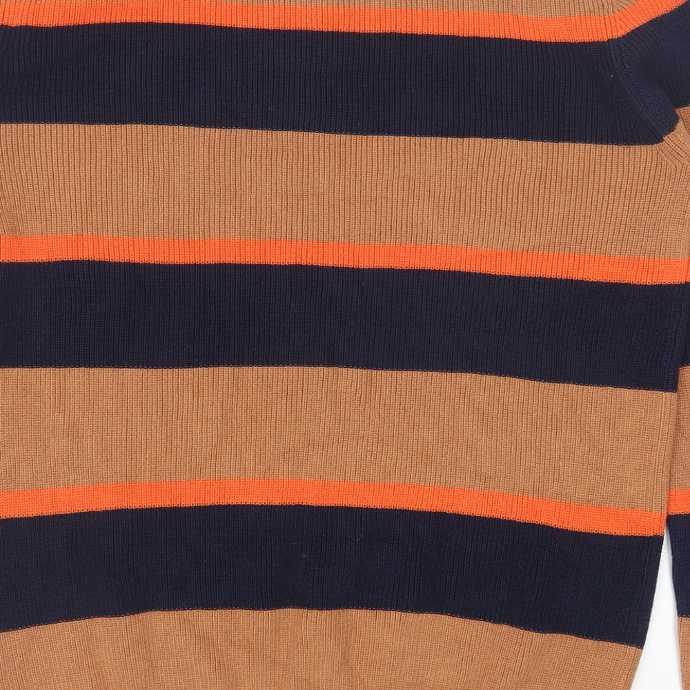 Marks and Spencer Boys Brown Round Neck Striped 100% Cotton Pullover Jumper Size 13-14 Years Pullover