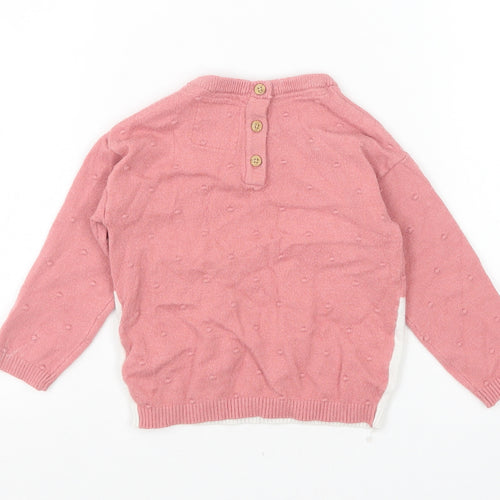 F&F Girls Pink Colourblock Viscose Pullover Jumper Size 9-12 Months Button - Bunny