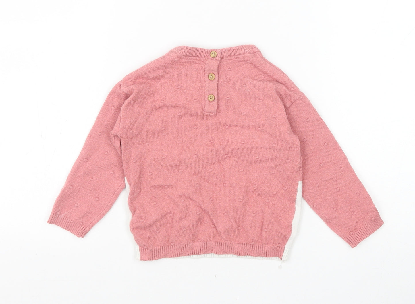 F&F Girls Pink Colourblock Viscose Pullover Jumper Size 9-12 Months Button - Bunny
