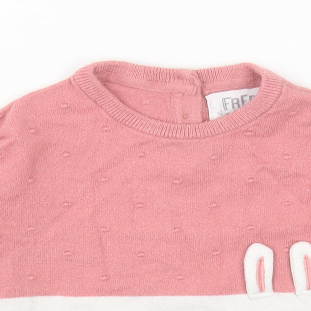 F&F Girls Pink Colourblock Viscose Pullover Jumper Size 9-12 Months Button - Bunny