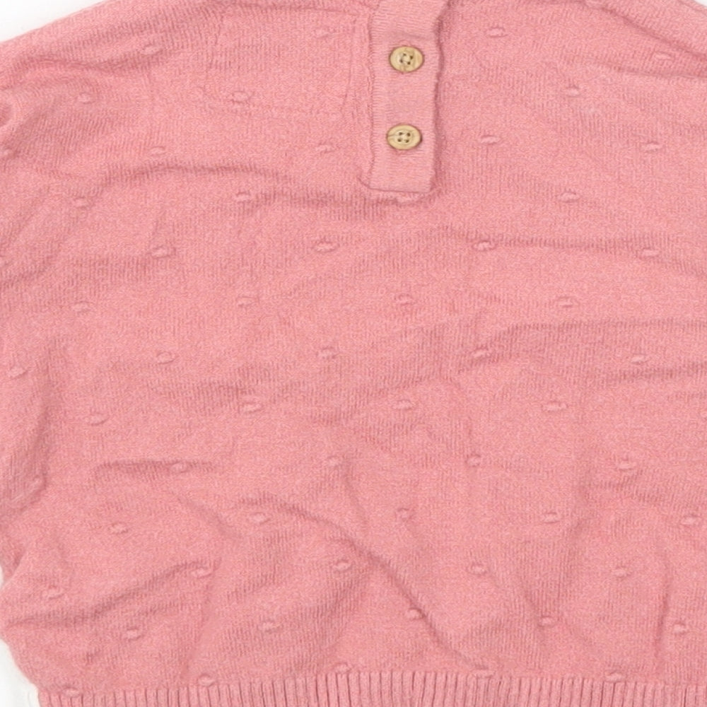 F&F Girls Pink Colourblock Viscose Pullover Jumper Size 9-12 Months Button - Bunny
