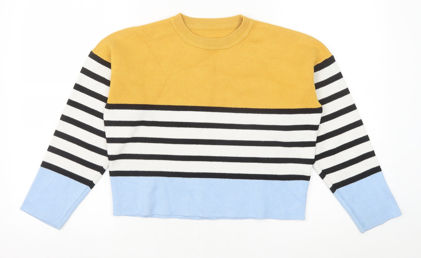 New Look Girls Yellow Round Neck Striped Viscose Pullover Jumper Size 14-15 Years Pullover