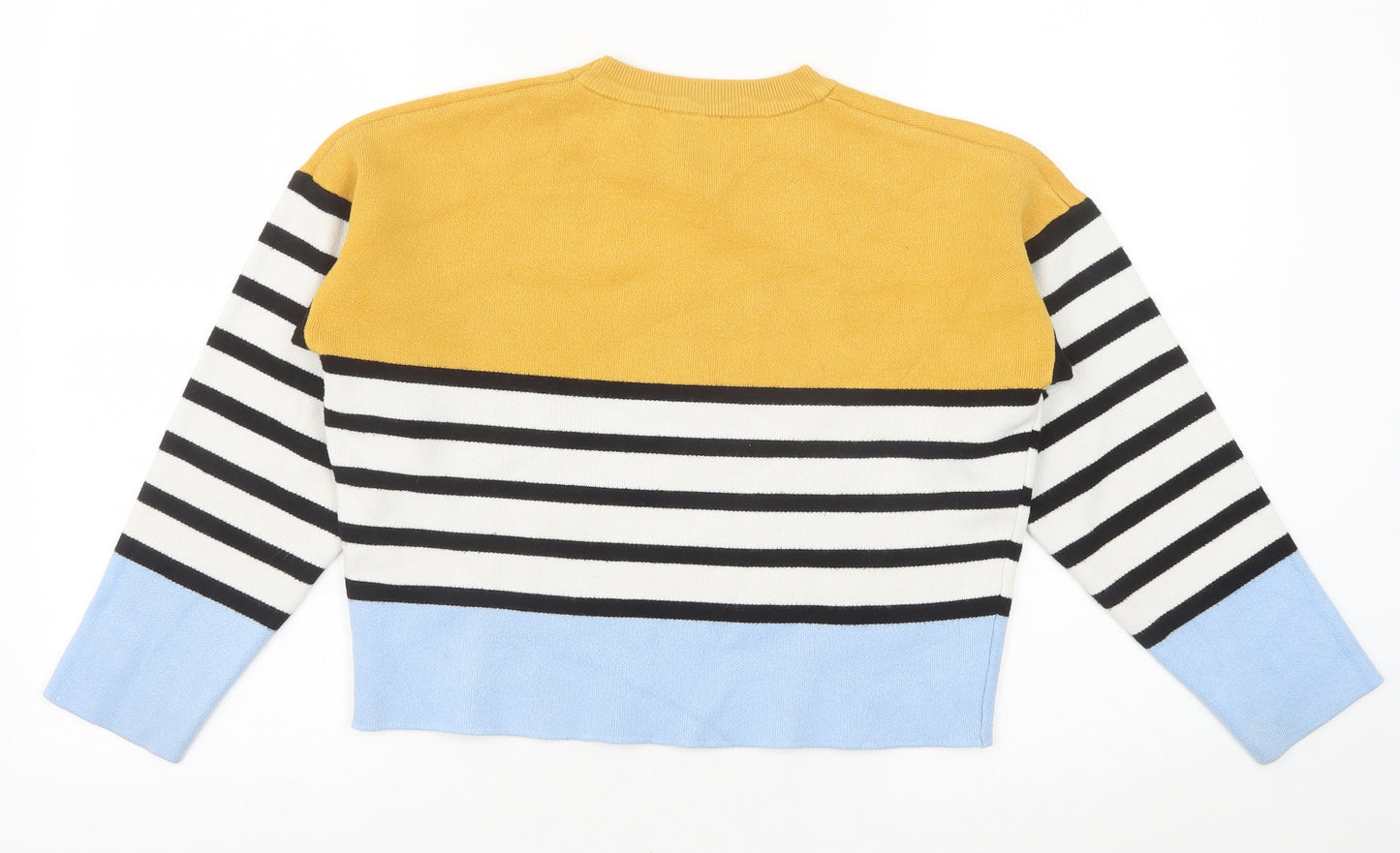 New Look Girls Yellow Round Neck Striped Viscose Pullover Jumper Size 14-15 Years Pullover