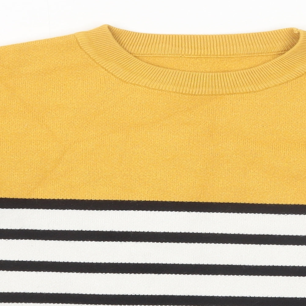 New Look Girls Yellow Round Neck Striped Viscose Pullover Jumper Size 14-15 Years Pullover