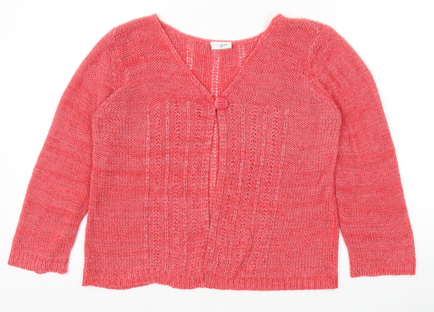Ethelaustin Womens Pink V-Neck Acrylic Cardigan Jumper Size 12