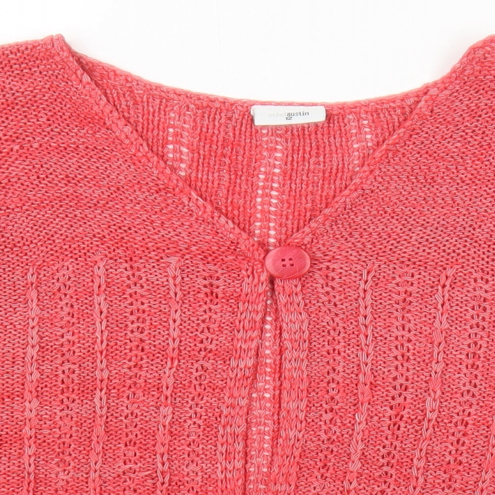 Ethelaustin Womens Pink V-Neck Acrylic Cardigan Jumper Size 12