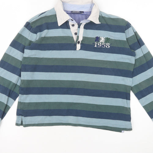 Geox Boys Blue Striped 100% Cotton Basic Polo Size 12 Years Collared Button