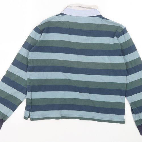 Geox Boys Blue Striped 100% Cotton Basic Polo Size 12 Years Collared Button