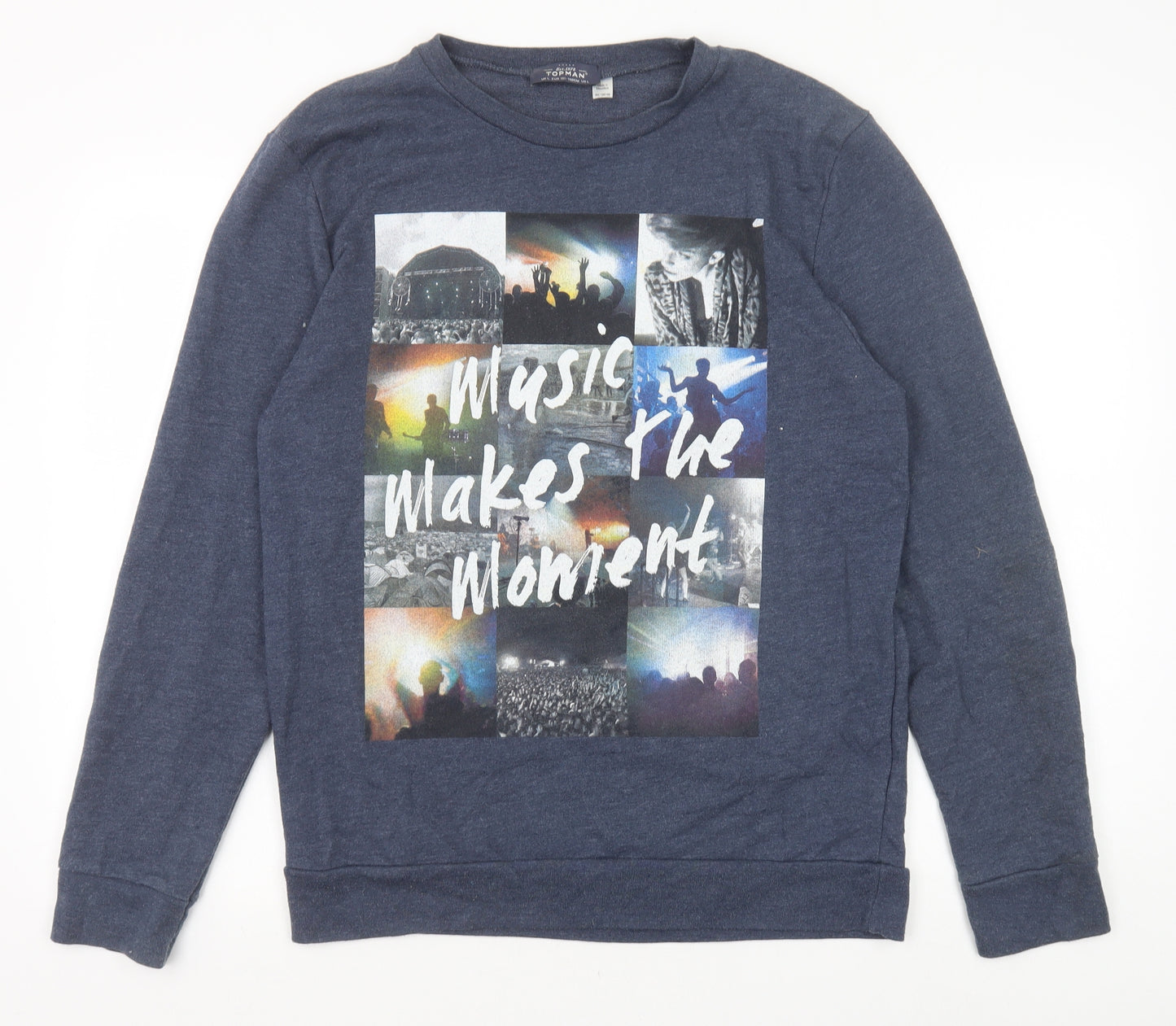 Topman Mens Blue Cotton Pullover Sweatshirt Size L