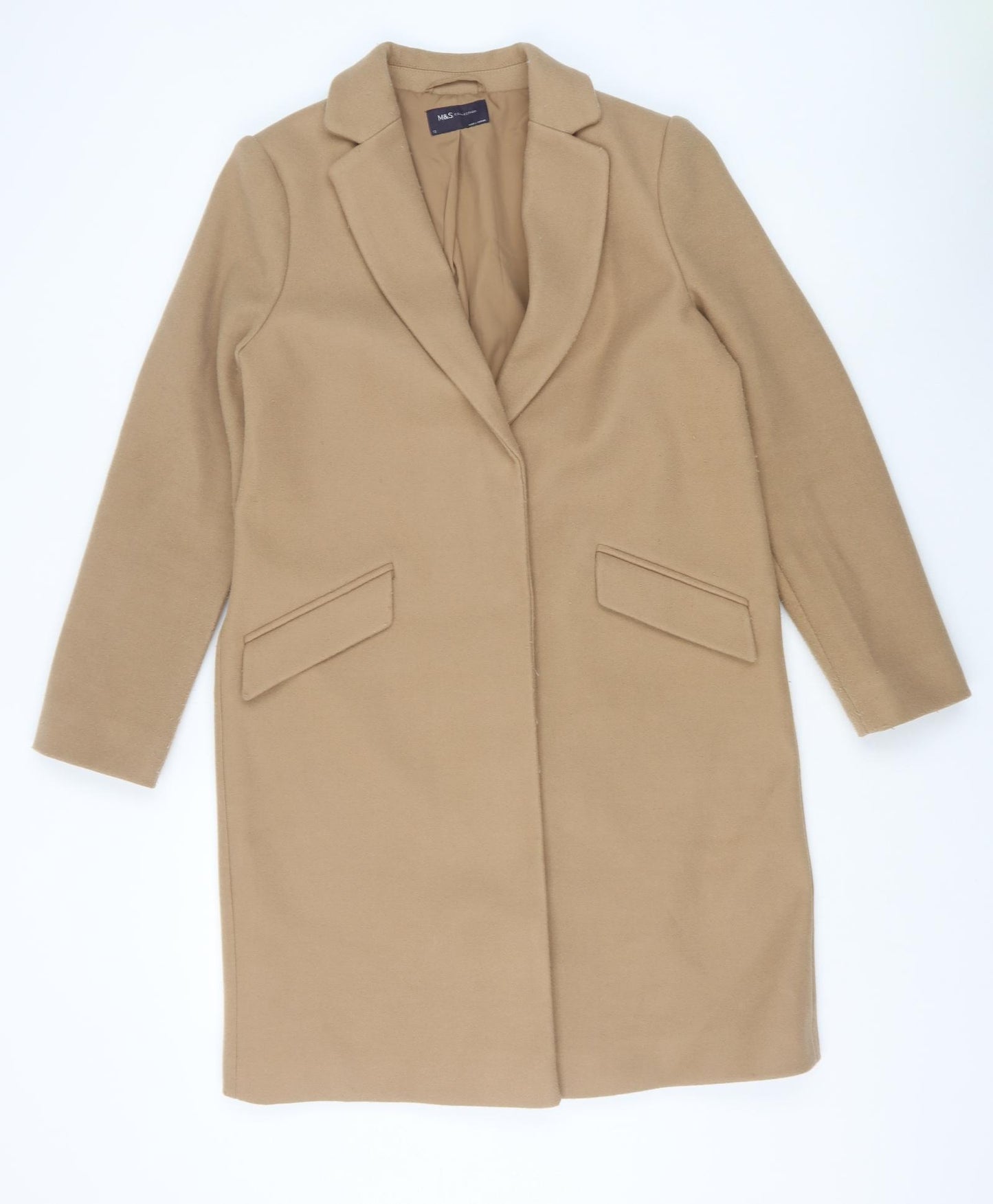 Marks and Spencer Womens Beige Overcoat Coat Size 12 Button