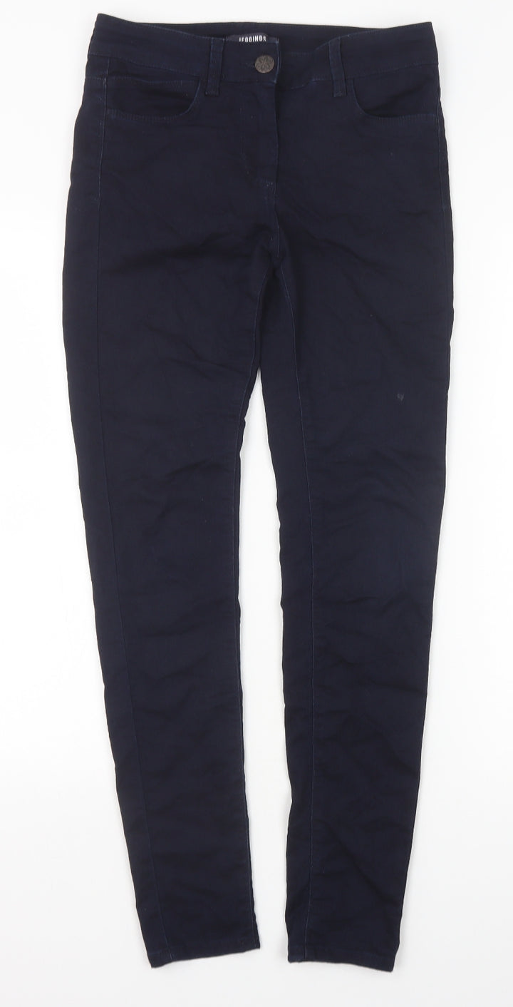 Marks and Spencer Womens Blue Cotton Trousers Size 8 Extra-Slim Zip