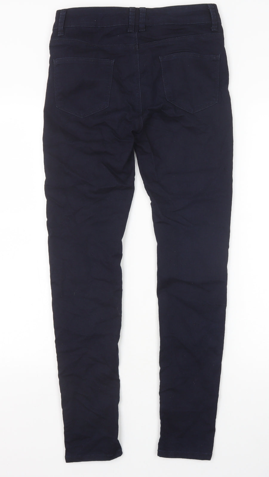 Marks and Spencer Womens Blue Cotton Trousers Size 8 Extra-Slim Zip