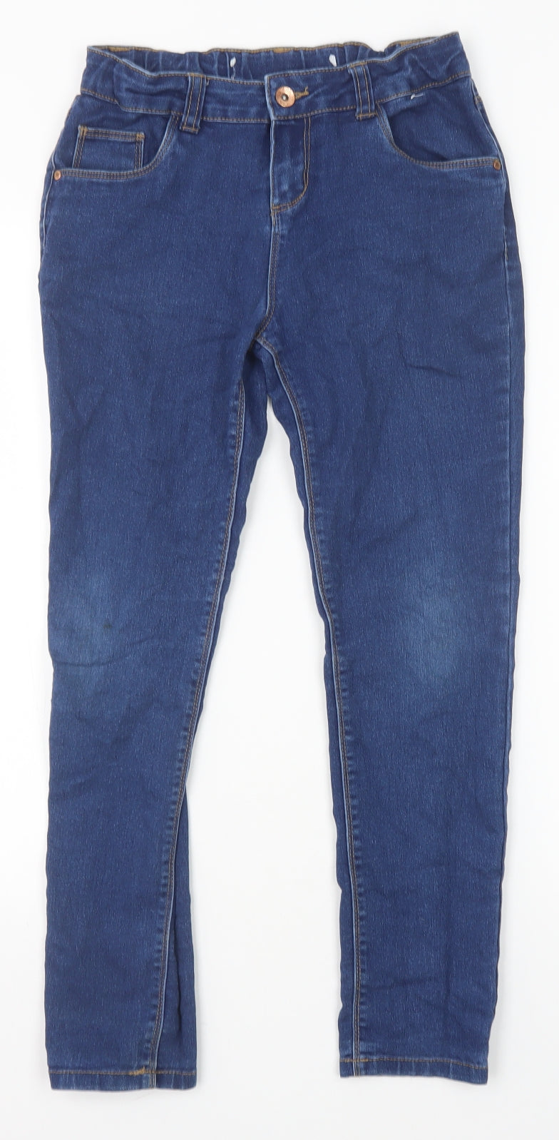 Primark Girls Blue Cotton Skinny Jeans Size 11-12 Years Slim Zip