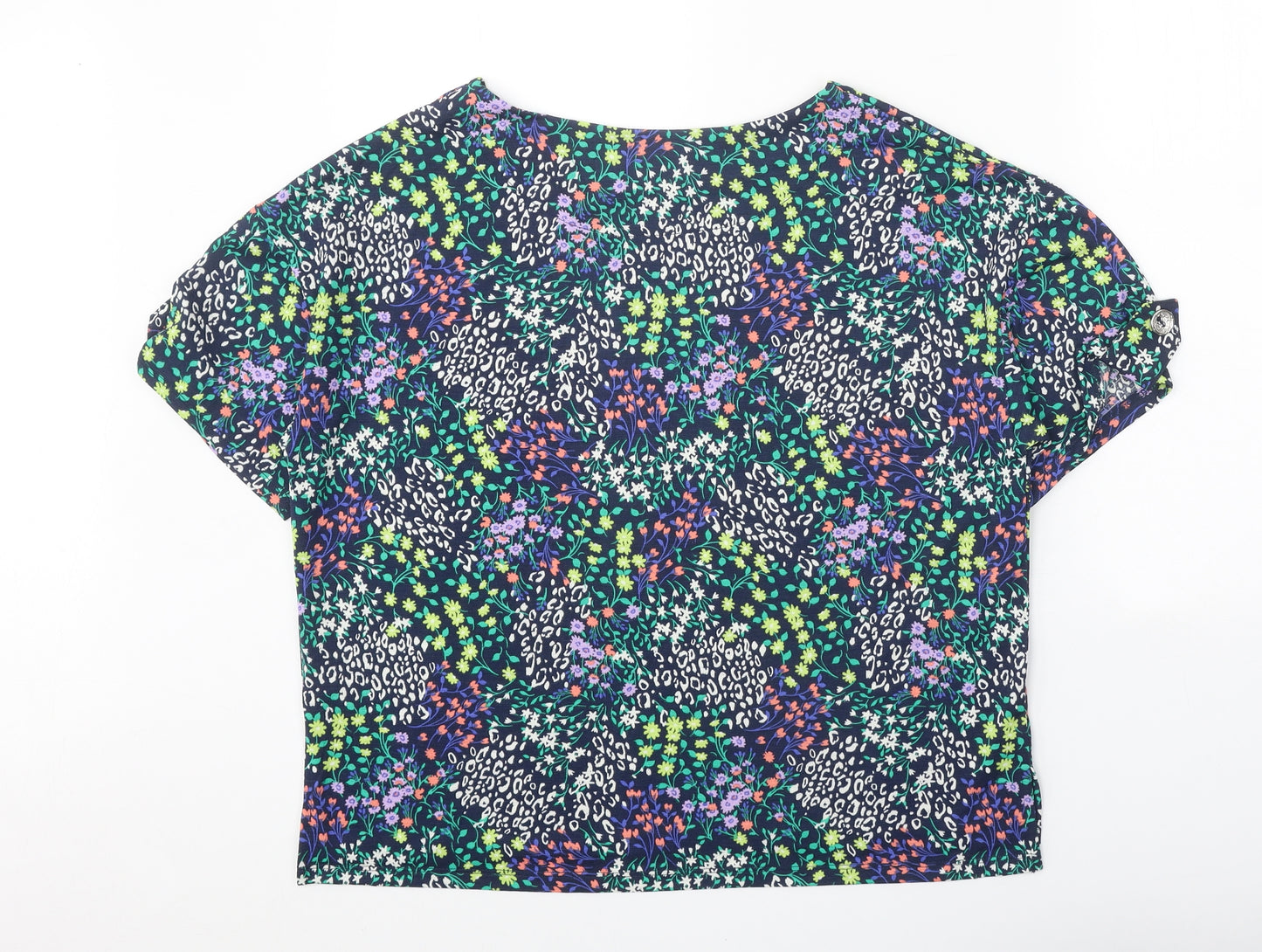 Nutmeg Womens Blue Geometric Polyester Basic T-Shirt Size 14 Round Neck
