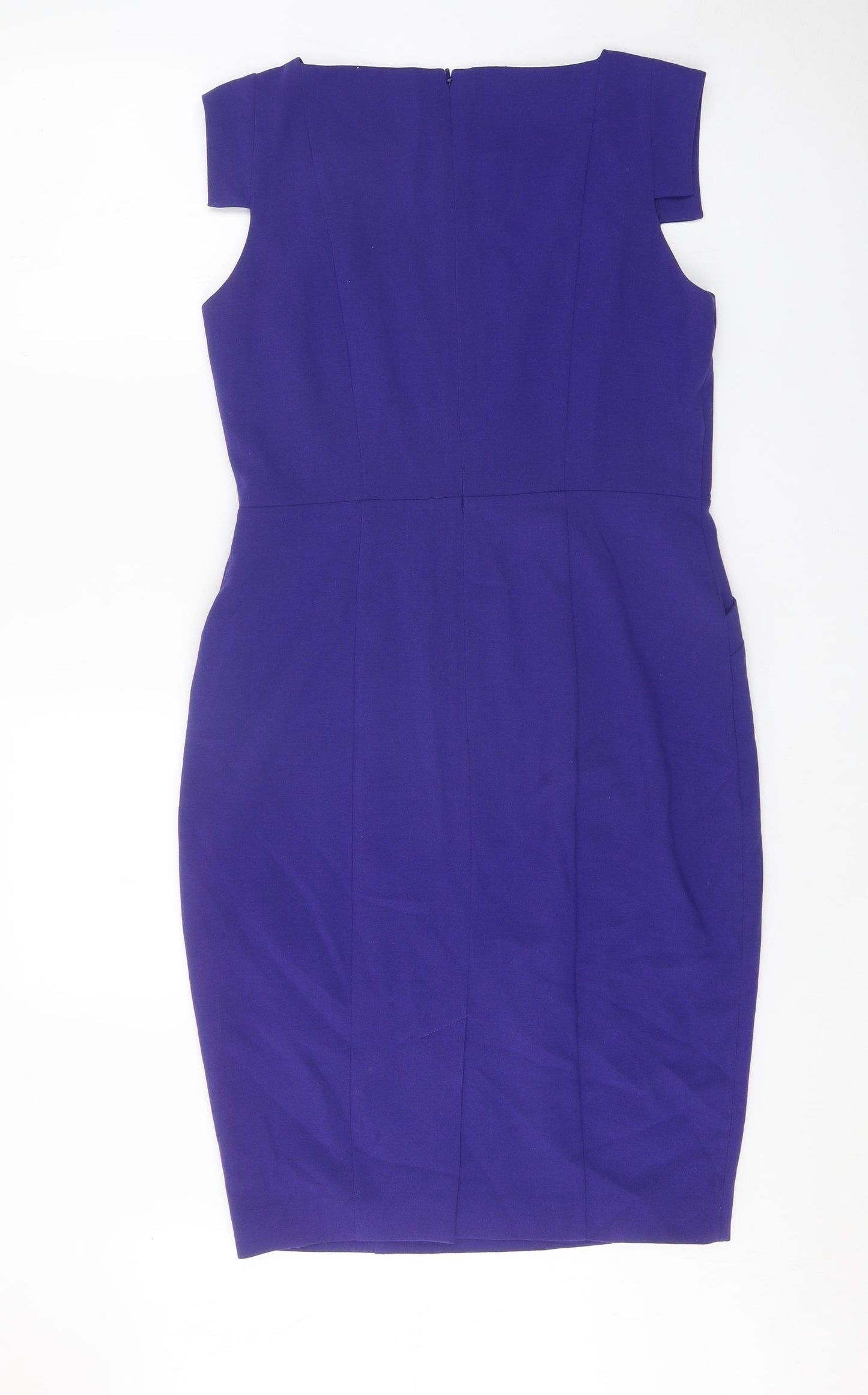 Pied A Terre Womens Purple Polyester Pencil Dress Size 14 Square Neck Zip