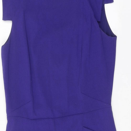 Pied A Terre Womens Purple Polyester Pencil Dress Size 14 Square Neck Zip