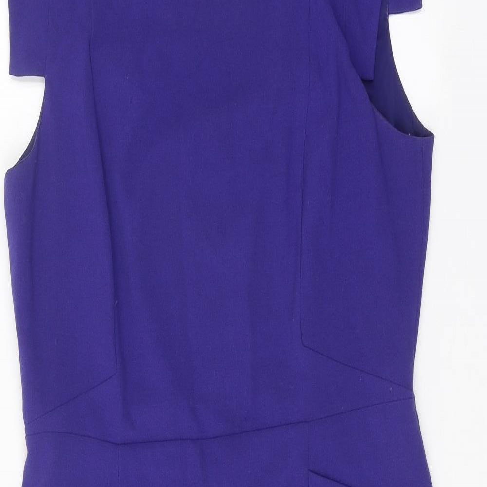 Pied A Terre Womens Purple Polyester Pencil Dress Size 14 Square Neck Zip