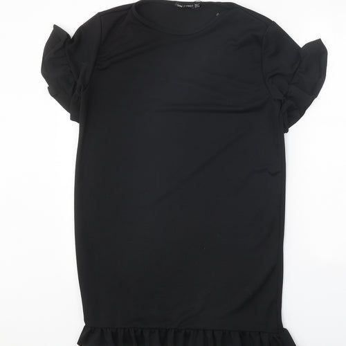 I SAW IT FIRST Womens Black Polyester T-Shirt Dress Size 8 Round Neck Pullover