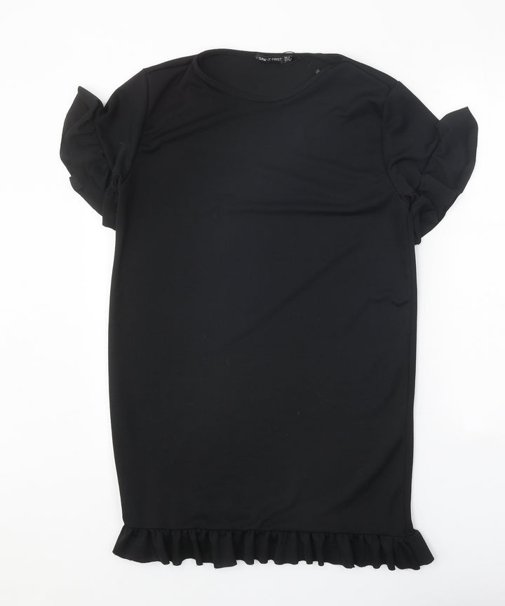 I SAW IT FIRST Womens Black Polyester T-Shirt Dress Size 8 Round Neck Pullover
