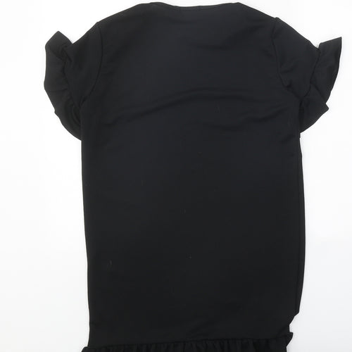 I SAW IT FIRST Womens Black Polyester T-Shirt Dress Size 8 Round Neck Pullover