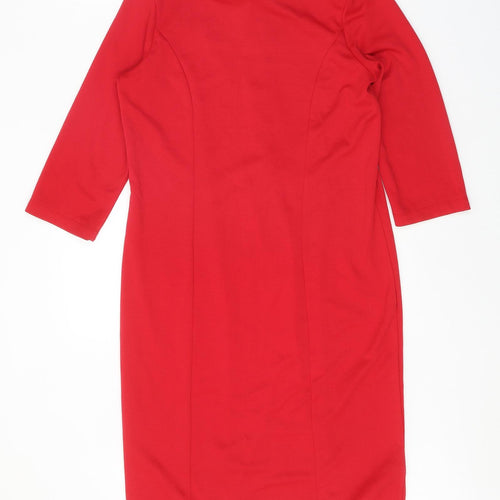 Collexion Womens Red Polyester Shift Size M Round Neck Zip