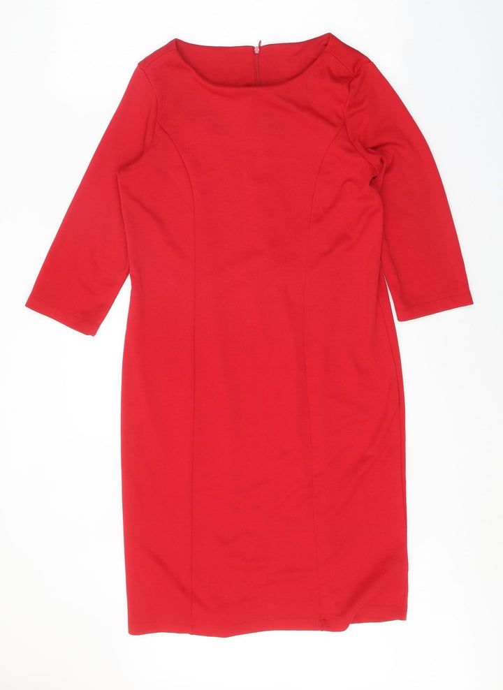 Collexion Womens Red Polyester Shift Size M Round Neck Zip
