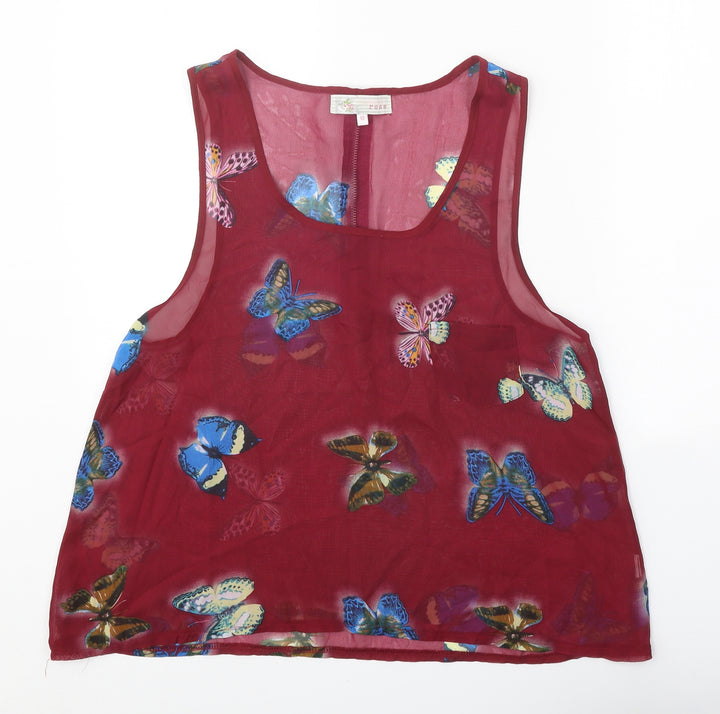 Cameo Rose Womens Red Geometric Polyester Basic Tank Size 12 Round Neck - Butterfly Print