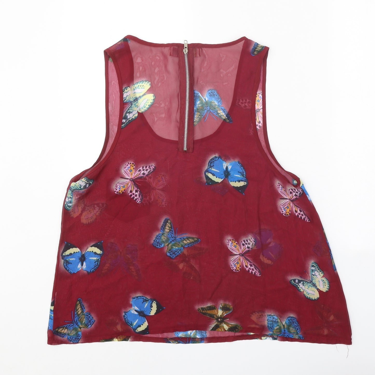 Cameo Rose Womens Red Geometric Polyester Basic Tank Size 12 Round Neck - Butterfly Print