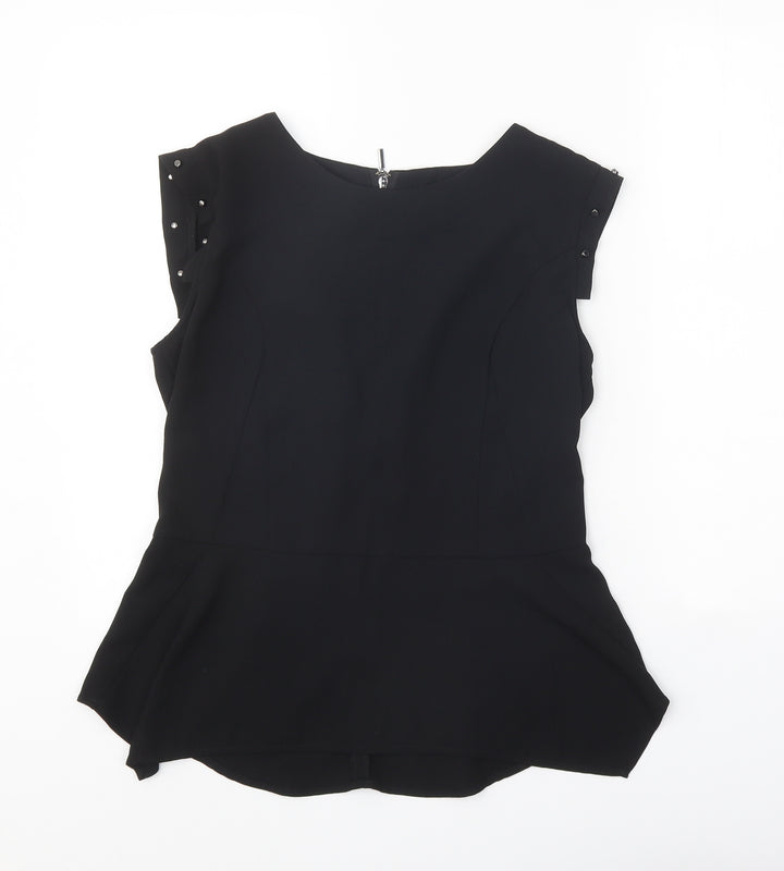 H&M Womens Black Polyester Basic Blouse Size 12 Round Neck