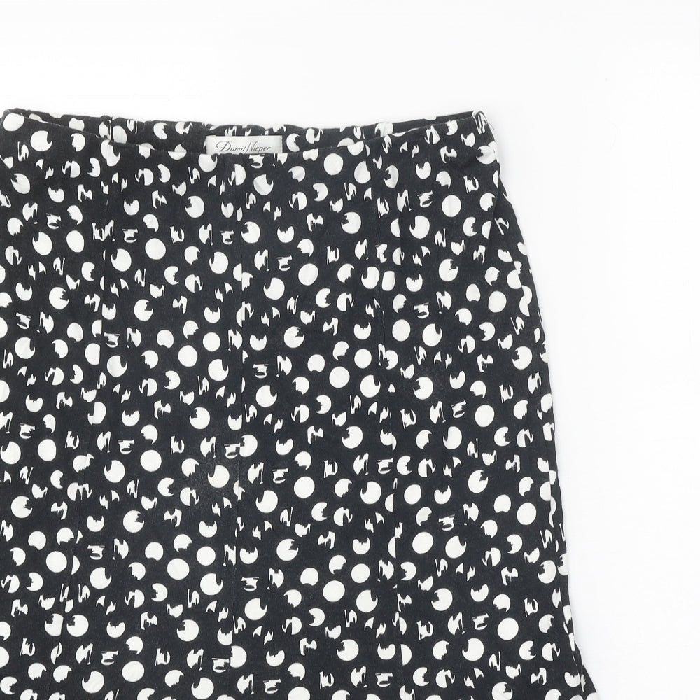 David Nieper Womens Black Polka Dot Viscose Swing Skirt Size 12
