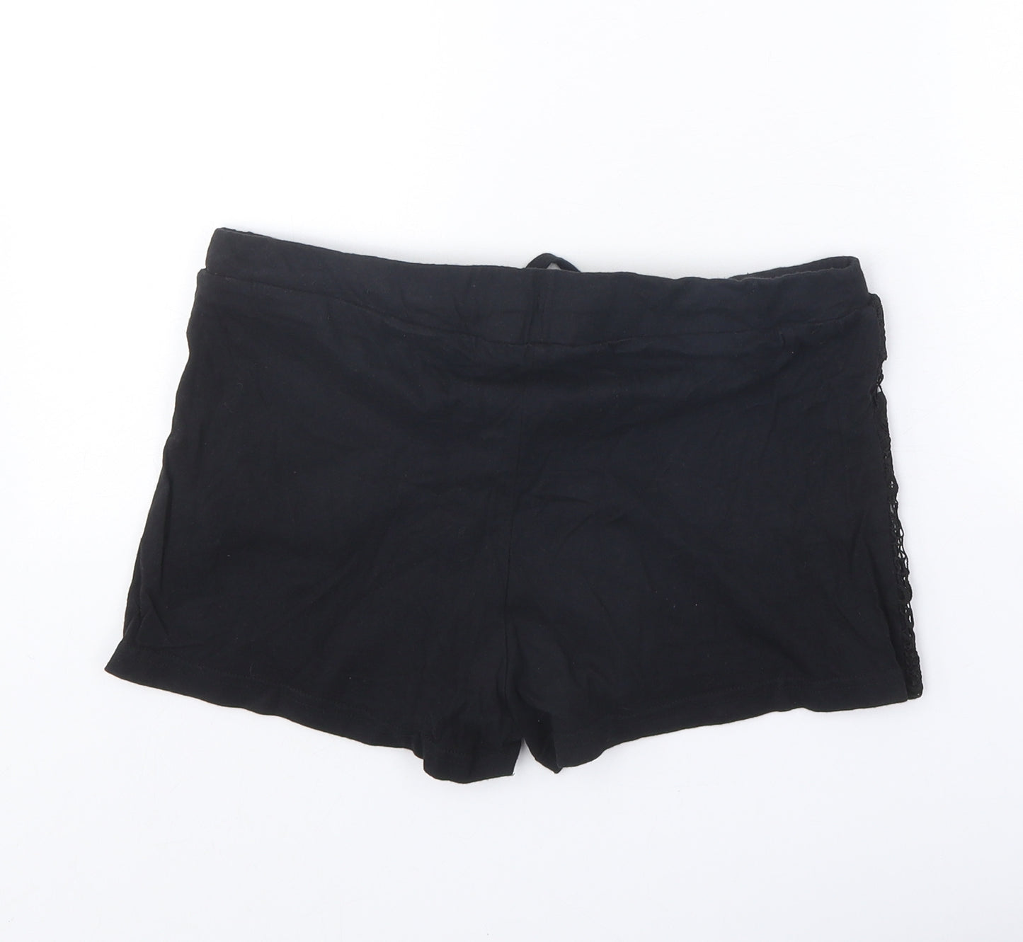 Atmosphere Womens Black Cotton Hot Pants Shorts Size 12 Regular Tie - Crocheted Lace Overlay