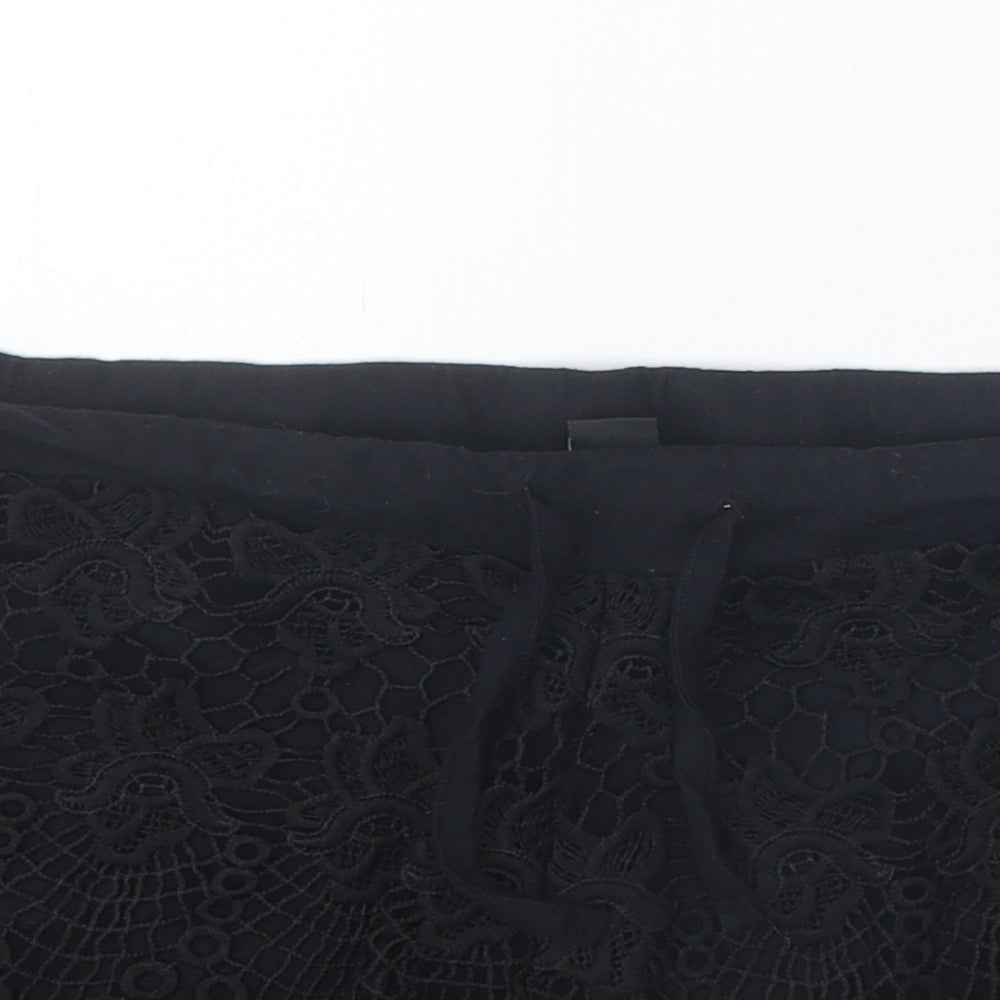 Atmosphere Womens Black Cotton Hot Pants Shorts Size 12 Regular Tie - Crocheted Lace Overlay