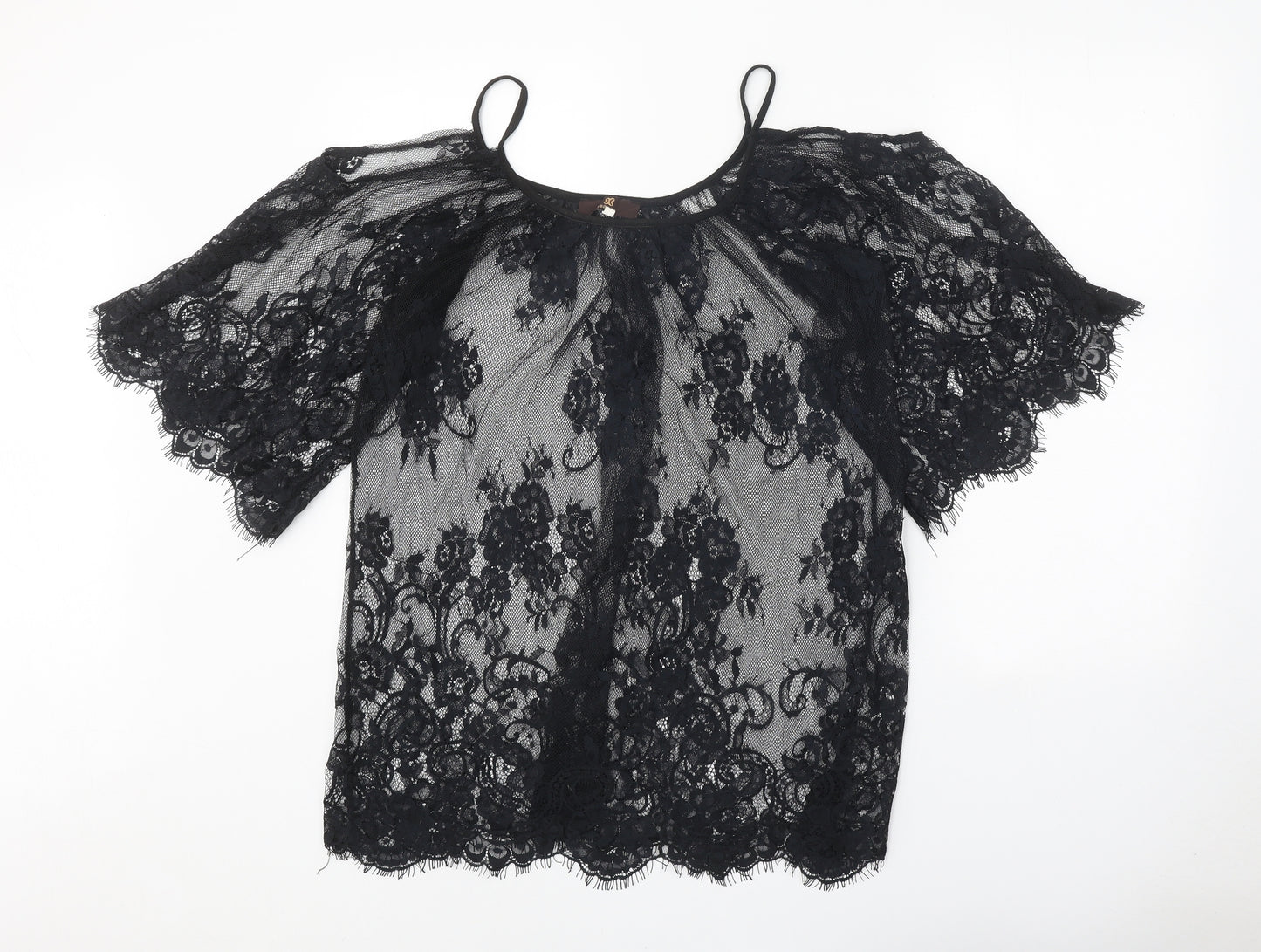 Isassy Womens Black Floral Polyester Basic Blouse Size L Round Neck - Size 4