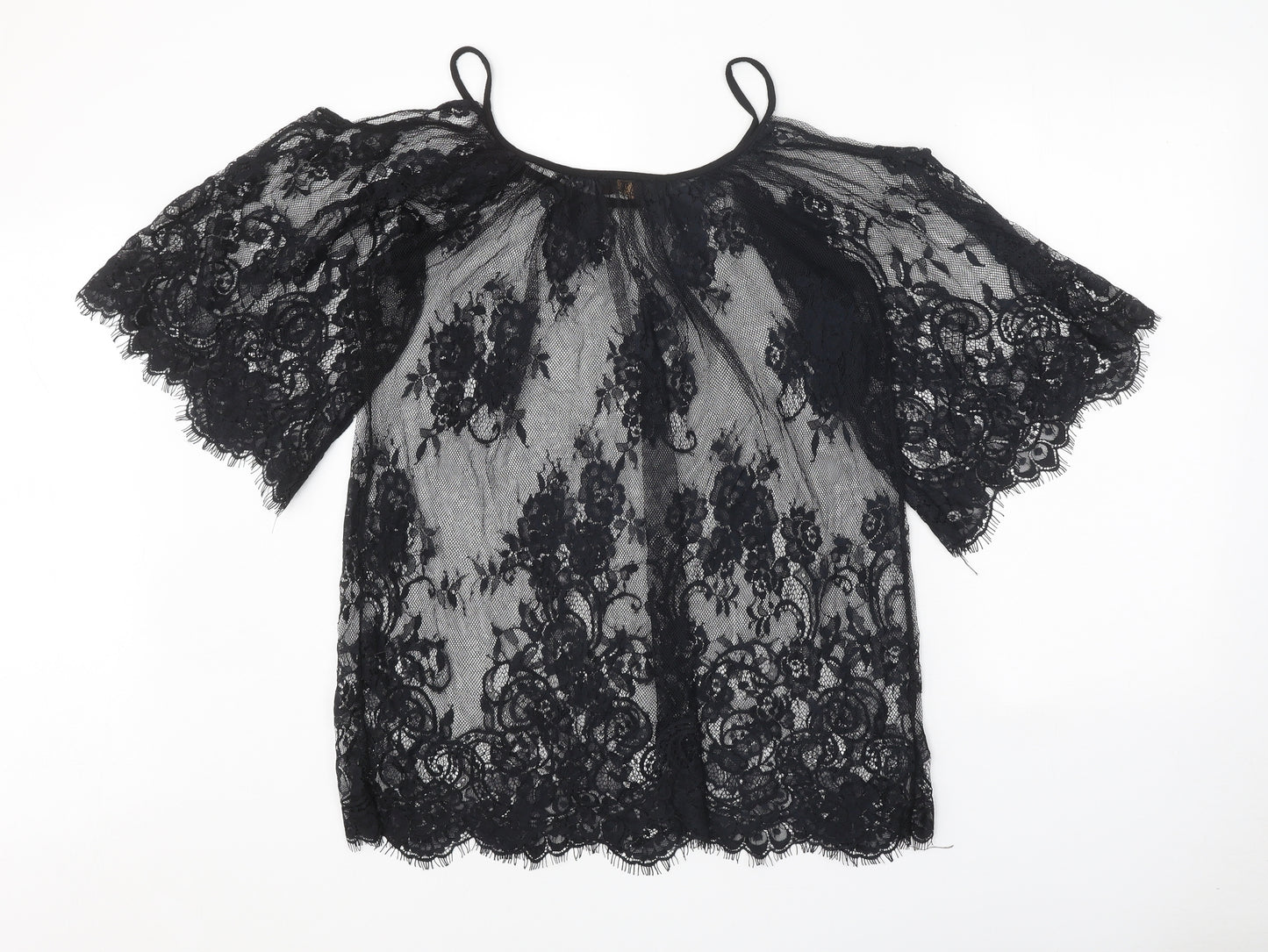 Isassy Womens Black Floral Polyester Basic Blouse Size L Round Neck - Size 4