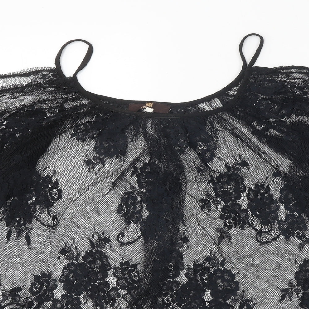 Isassy Womens Black Floral Polyester Basic Blouse Size L Round Neck - Size 4