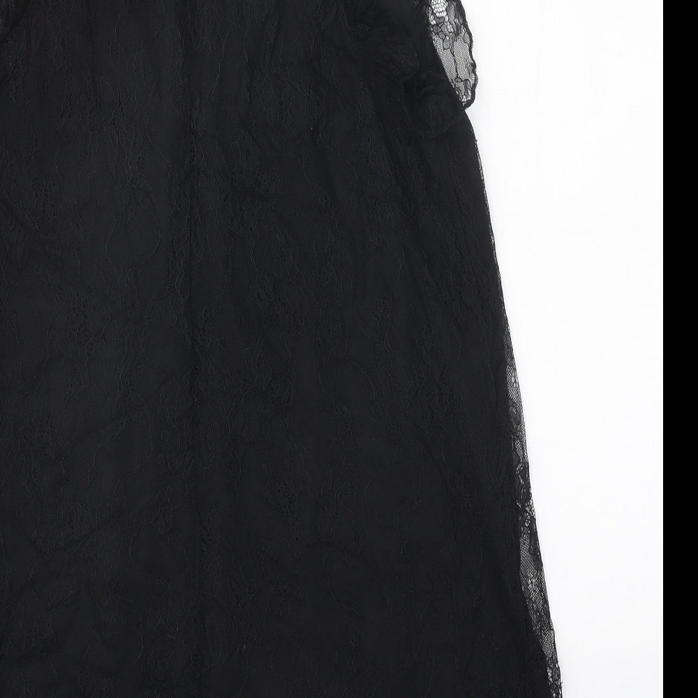 River Island Womens Black Polyester Shirt Dress Size 16 Round Neck Tie
