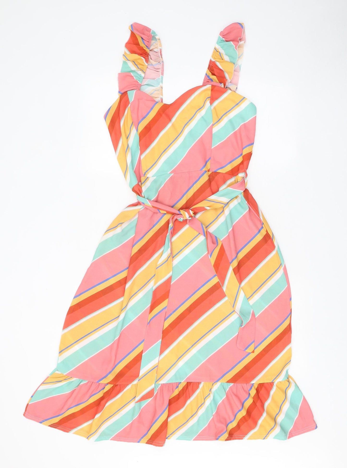 Quiz Womens Multicoloured Striped Polyester A-Line Size 16 Sweetheart Tie