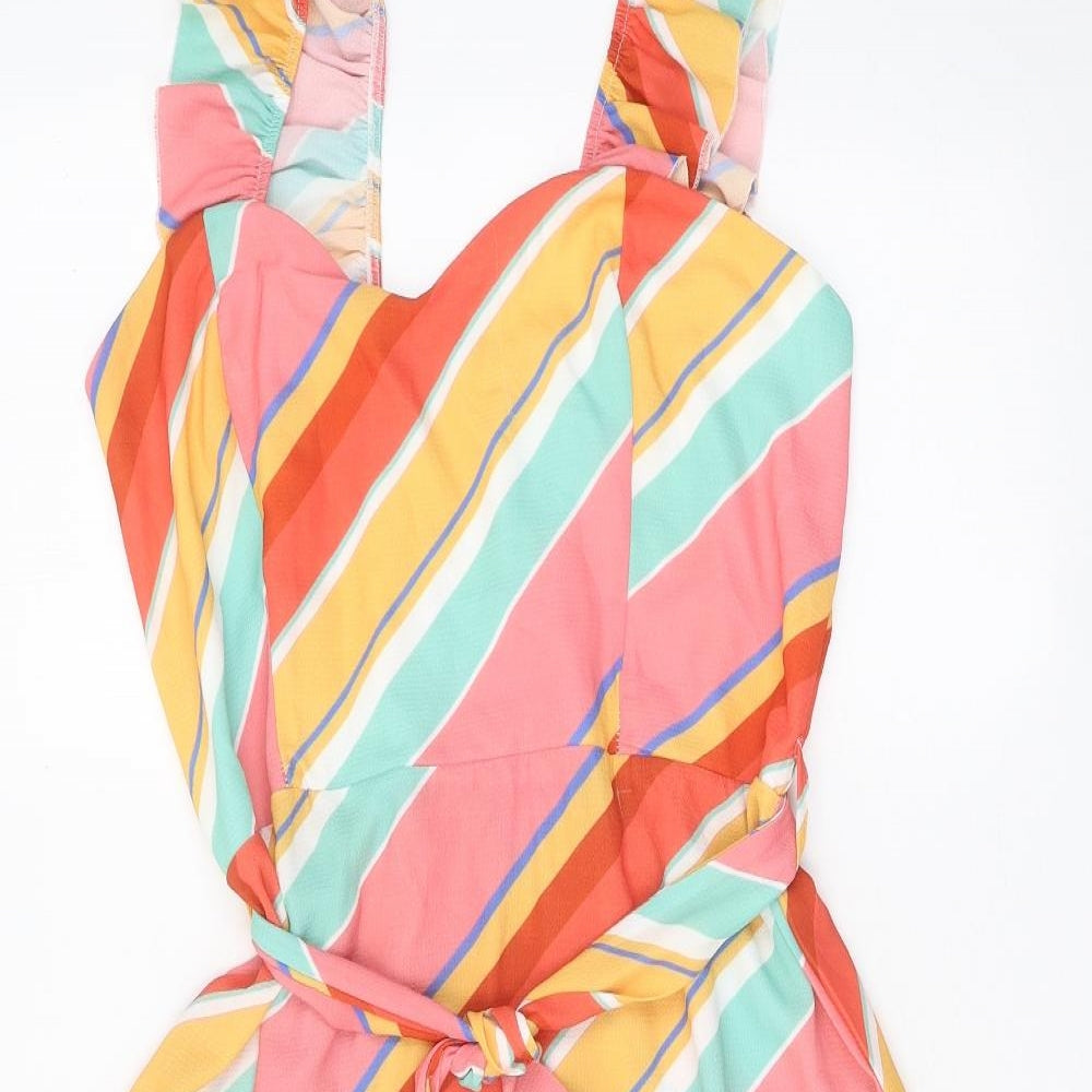 Quiz Womens Multicoloured Striped Polyester A-Line Size 16 Sweetheart Tie