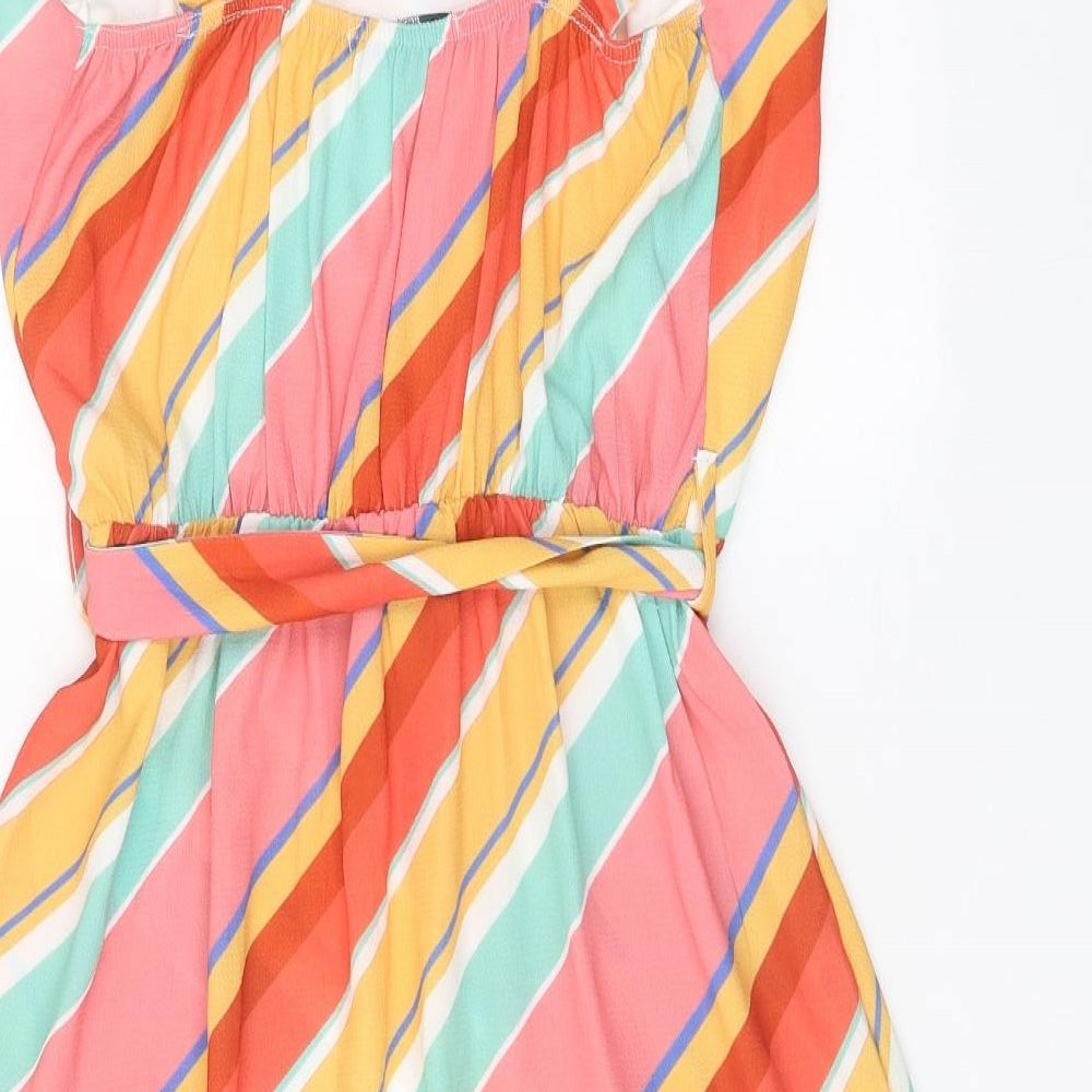 Quiz Womens Multicoloured Striped Polyester A-Line Size 16 Sweetheart Tie