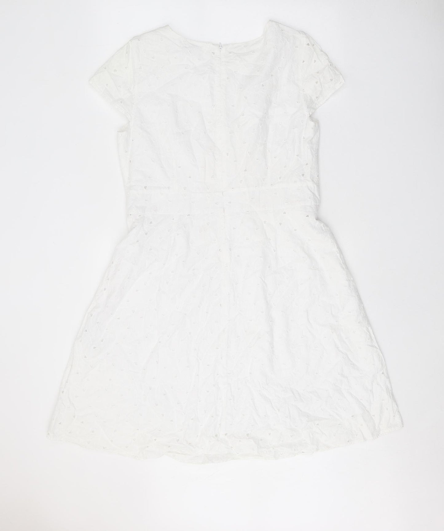 Uniqlo Womens White 100% Cotton A-Line Size L Round Neck Zip - Broderie Anglaise Details