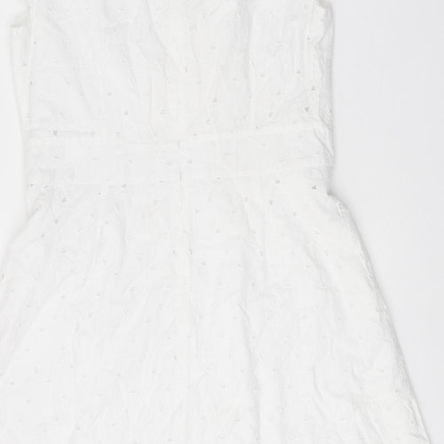 Uniqlo Womens White 100% Cotton A-Line Size L Round Neck Zip - Broderie Anglaise Details