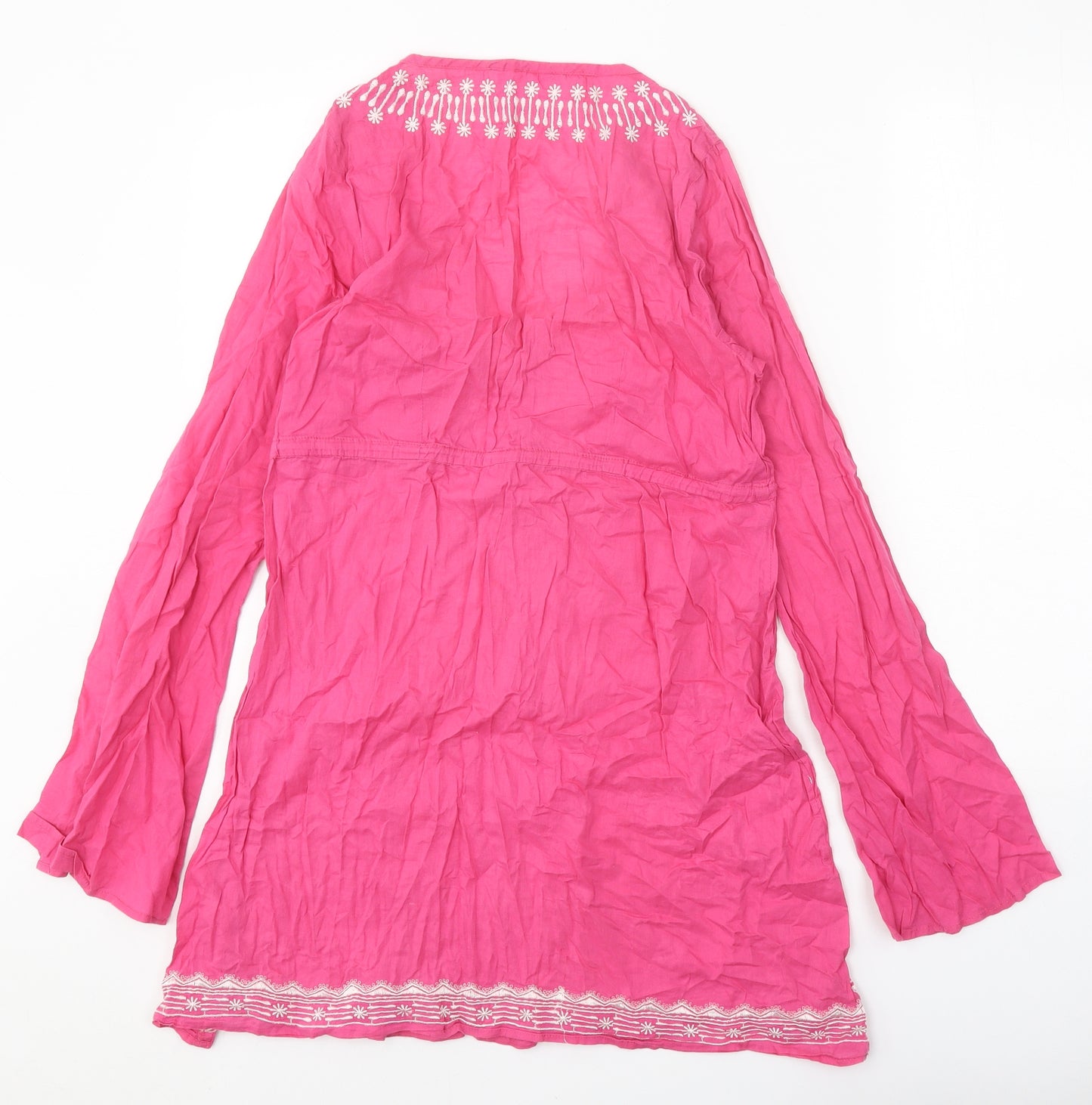 Preworn Womens Pink Geometric 100% Cotton A-Line Size XS V-Neck Tie