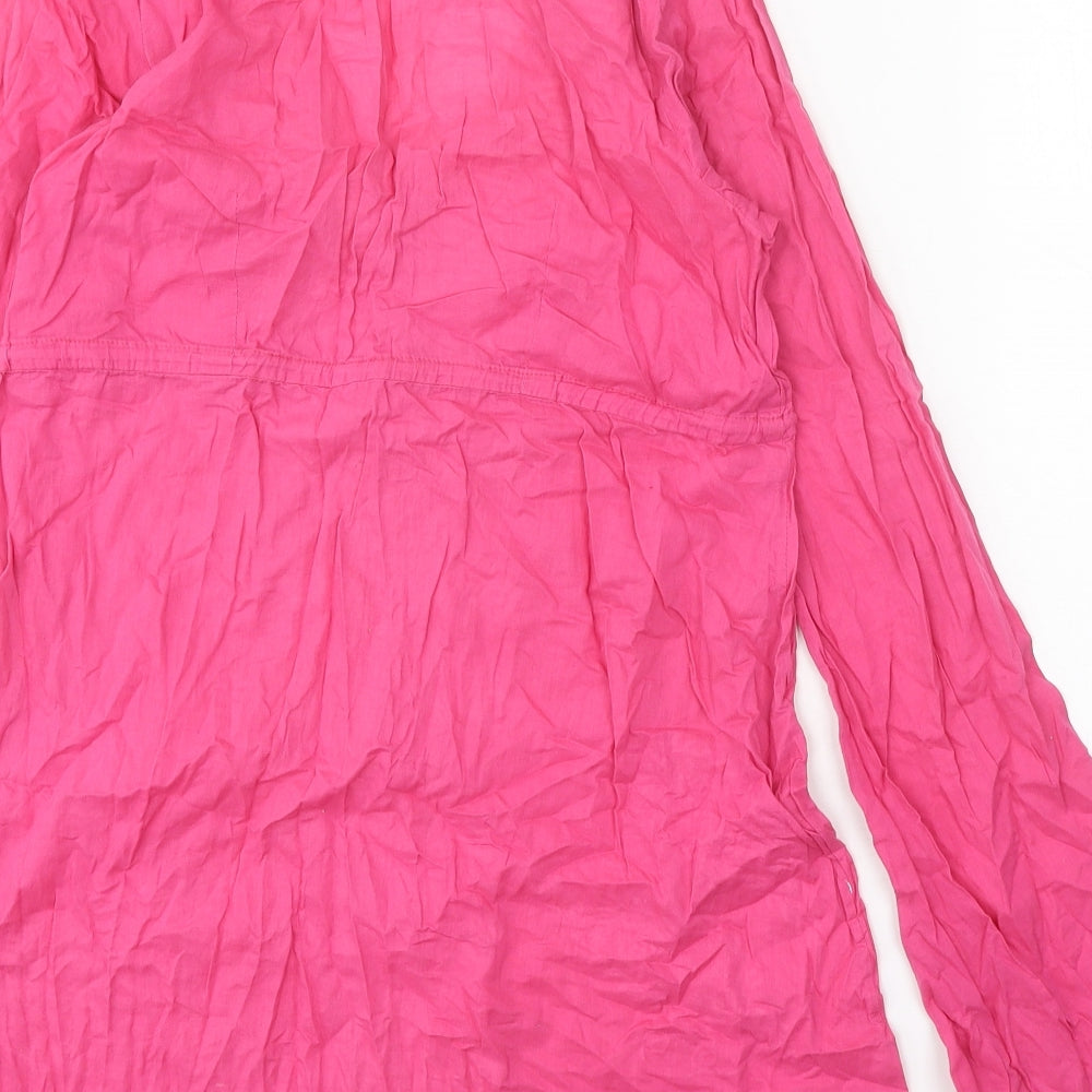 Preworn Womens Pink Geometric 100% Cotton A-Line Size XS V-Neck Tie