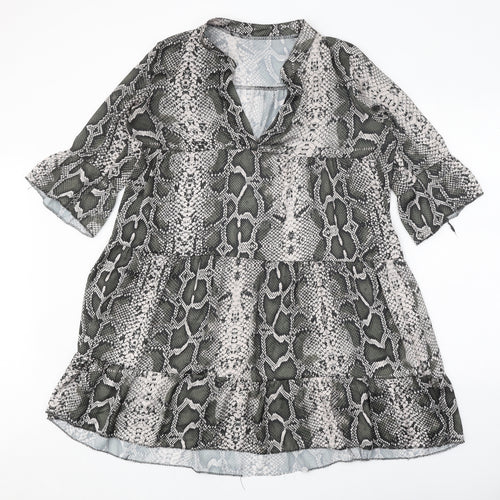 Preworn Womens Grey Animal Print Polyester A-Line One Size V-Neck Pullover - Snake Print