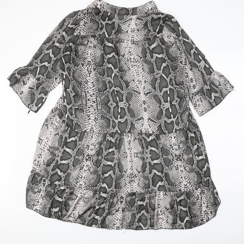 Preworn Womens Grey Animal Print Polyester A-Line One Size V-Neck Pullover - Snake Print