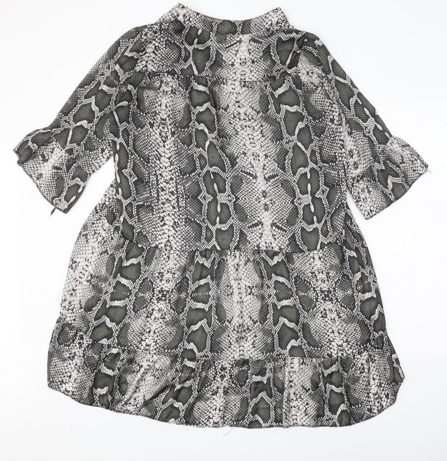Preworn Womens Grey Animal Print Polyester A-Line One Size V-Neck Pullover - Snake Print
