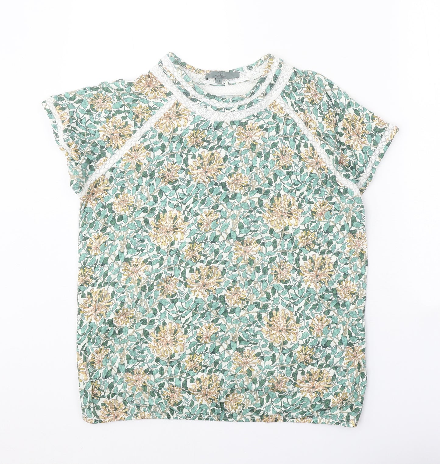NEXT Womens Green Floral 100% Cotton Basic T-Shirt Size 14 Round Neck