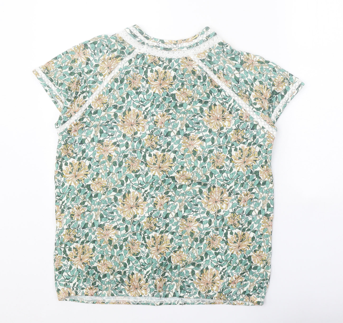 NEXT Womens Green Floral 100% Cotton Basic T-Shirt Size 14 Round Neck